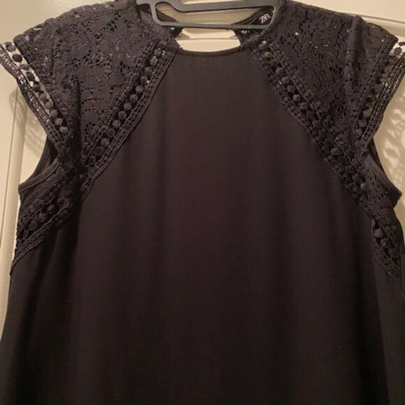 Zara Lace Cap Sleeve Black Mini Dress NWT - Picture 1 of 3